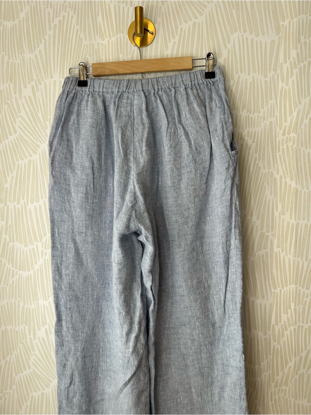 FLAX Light Blue Linen Wide Leg Pull-On Pants Women’s Elastic Waist Pockets - Picture 6 of 13